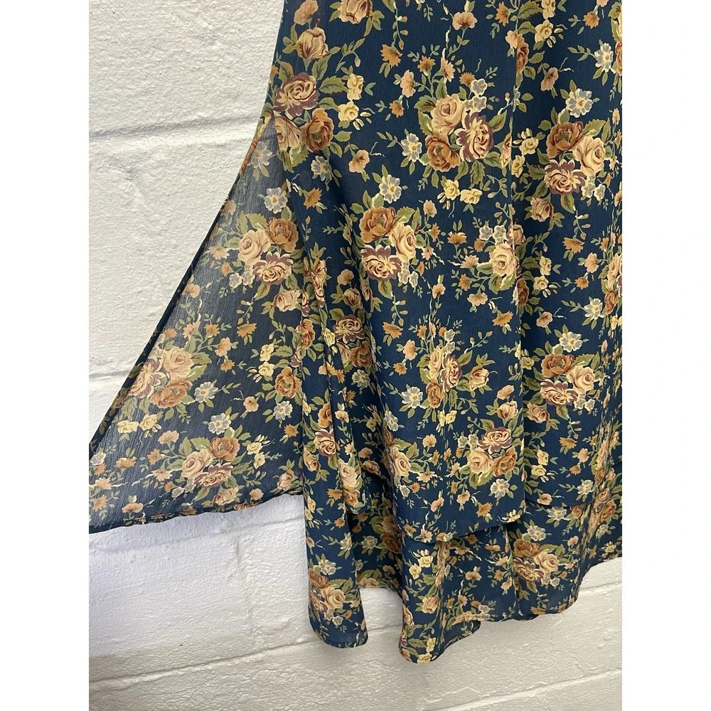 Vtg Liz Claiborne LizSport Blue Floral Maxi Skirt sz 16 Rose Tiered 90s Fairy‎ - Picture 5 of 10